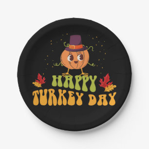 happy turkey day fall thanksgiving day special paper plate