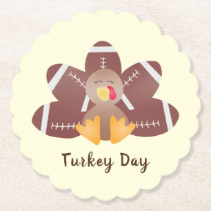 Happy Turkey Day Football Feathers Paper Coaster