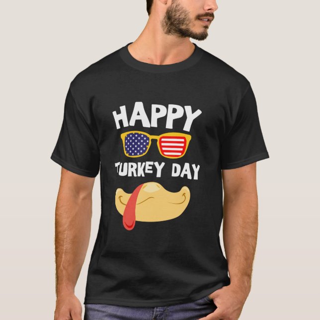 Happy Turkey Day Funny for Kids Boys Girls Turkey  T-Shirt (Front)