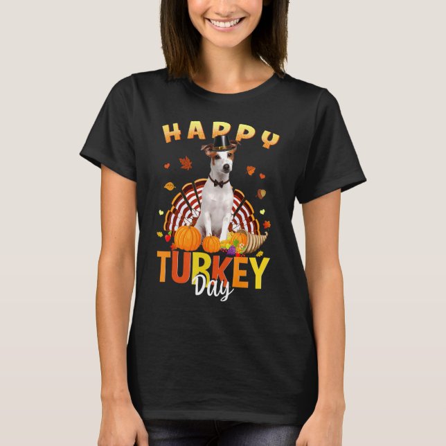 Happy Turkey Day Jack Russell Terrier Thanksgiving T-Shirt (Front)