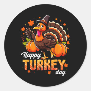 Happy Turkey Day Men Women Kids Fall Autumn Thanks Classic Round Sticker