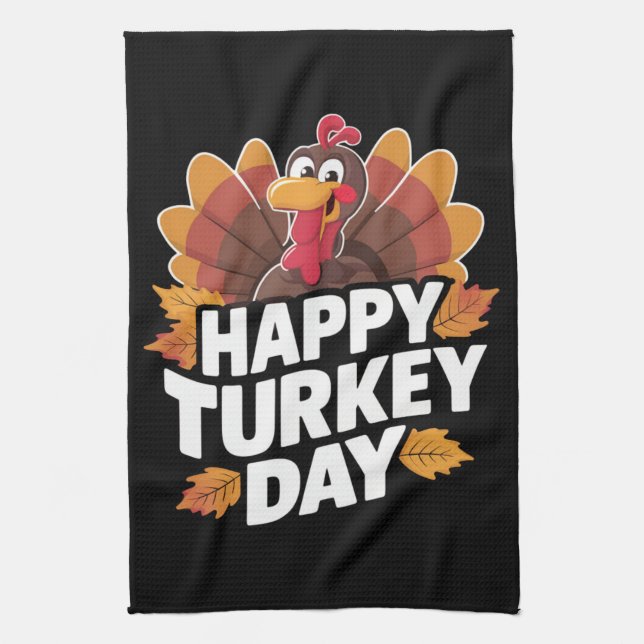 Happy Turkey Day Thanksgiving Day Holiday Gift  Tea Towel (Vertical)