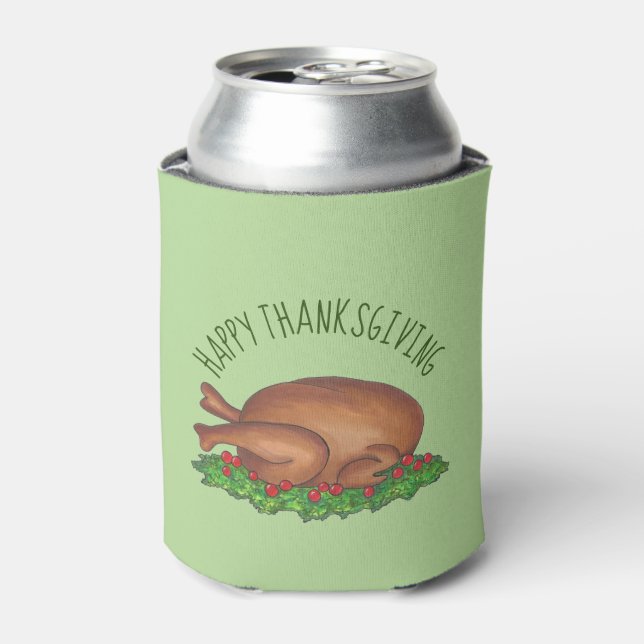 Happy Turkey Day Thanksgiving Dinner Cranberries Can Cooler (Can Front)