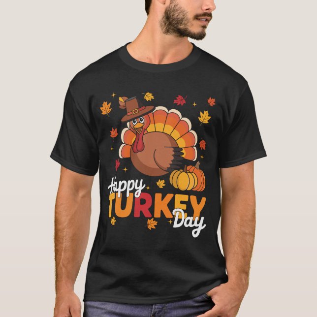 Happy Turkey Day Thanksgiving Family Pyjamas Fall  T-Shirt (Front)