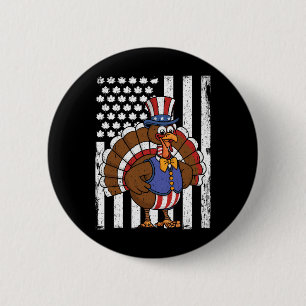 Happy Turkey Day Thanksgiving Usa Flag Patriotic F 6 Cm Round Badge