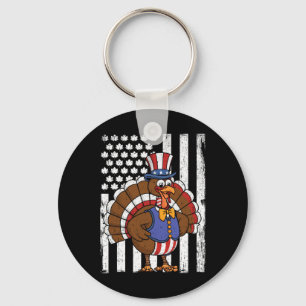 Happy Turkey Day Thanksgiving Usa Flag Patriotic F Key Ring