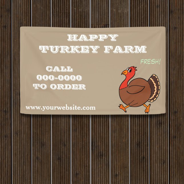 Happy Turkey Farm Birds For Sale Brown Business Banner (Add your business details to this cute Turkey Farm Banner)