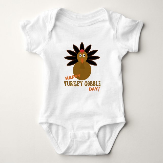 Happy Turkey Gobble Day Thanksgiving Baby Bodysuit (Front)