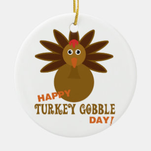 Happy Turkey Gobble Day Thanksgiving Ceramic Tree Decoration