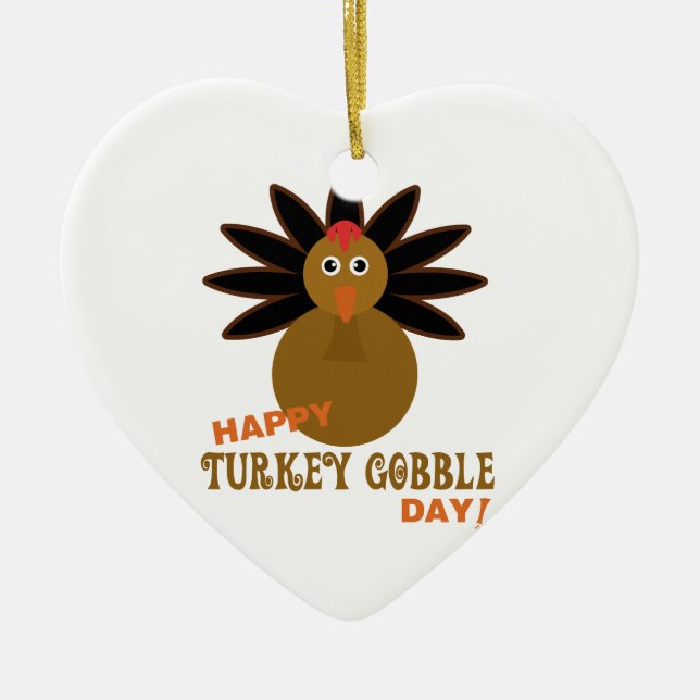 Happy Turkey Gobble Day Thanksgiving Ceramic Tree Decoration (Front)