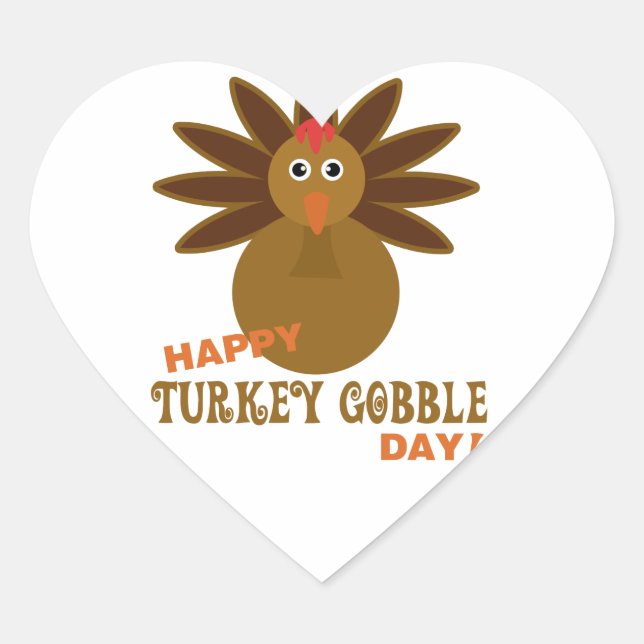 Happy Turkey Gobble Day Thanksgiving Heart Sticker (Front)