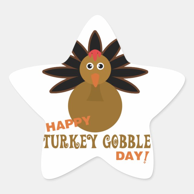 Happy Turkey Gobble Day Thanksgiving Star Sticker (Front)