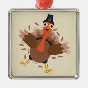 Happy Turkey Metal Ornament