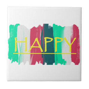 Happy Turquoise Pink Stripes Funky Ceramic Tile