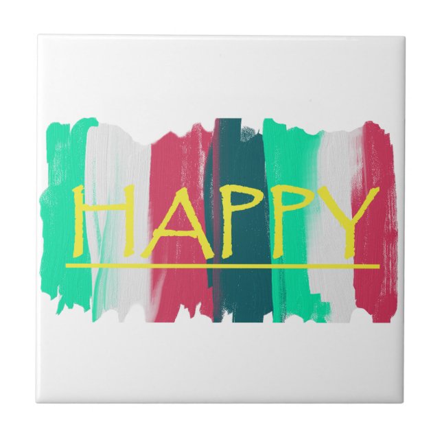 Happy Turquoise Pink Stripes Funky Ceramic Tile (Front)