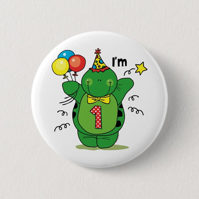 Happy Turtle 1st Birthday 6 Cm Round Badge (Front)