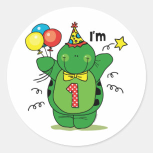Happy Turtle 1st Birthday Classic Round Sticker