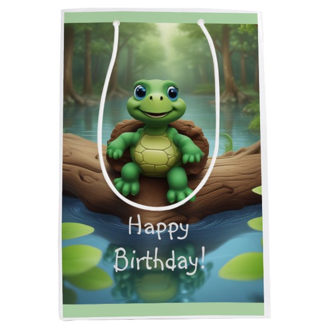 Happy Turtle Birthday Medium Gift Bag (Front)