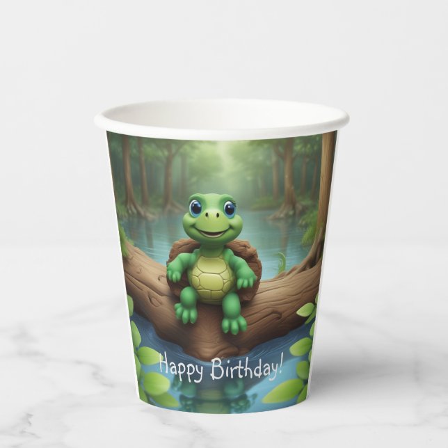 Happy Turtle Birthday Paper Cups (Front)