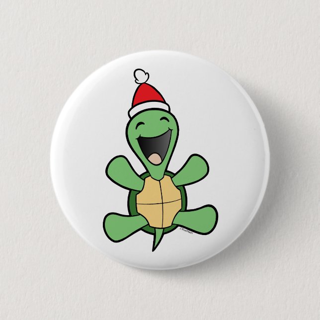 Happy Turtle Christmas 6 Cm Round Badge (Front)