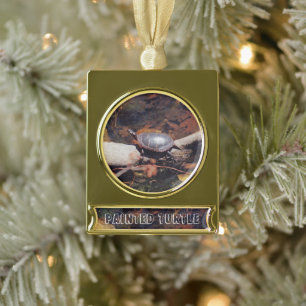 Happy Turtle Gold Plated Banner Ornament