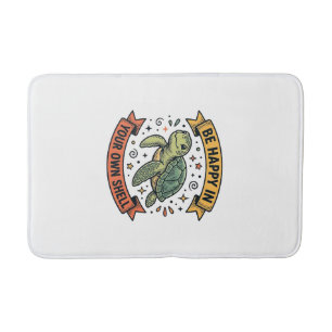 Happy Turtle Quote Vintage Engraving Design_1 Bath Mat