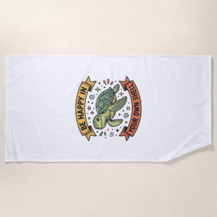 Happy Turtle Quote Vintage Engraving Design_1 Beach Towel