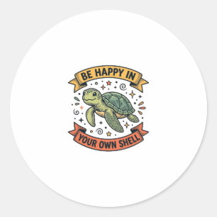 Happy Turtle Quote Vintage Engraving Design_1 Classic Round Sticker