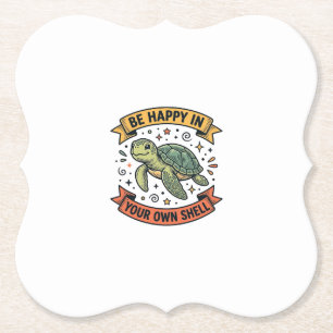 Happy Turtle Quote Vintage Engraving Design_1 Paper Coaster