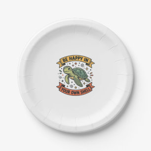 Happy Turtle Quote Vintage Engraving Design_1 Paper Plate