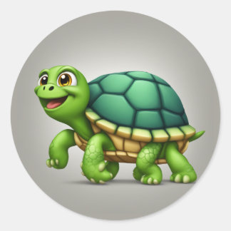 Happy Turtle Travels Classic Round Sticker