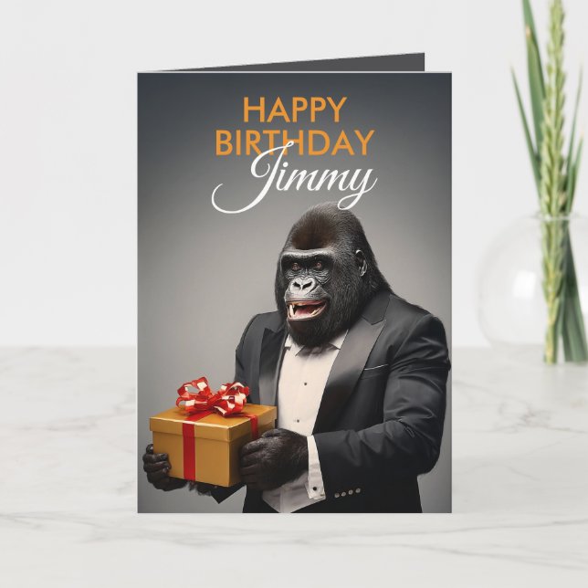 Happy Tuxedo Gorilla Funny Birthday Card (Front)