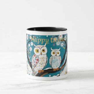 Happy Twins" Ceramic Mug with Cute Owl Design