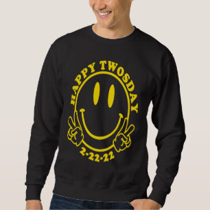 Happy Twosday 2 22 22 Happy Face Retro Style Peace Sweatshirt
