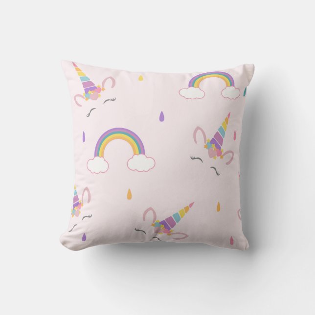 Happy Unicorn and rainbows Cushion (Front)