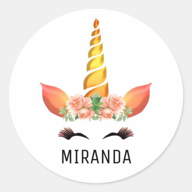 Happy Unicorn Classic Round Sticker (Front)