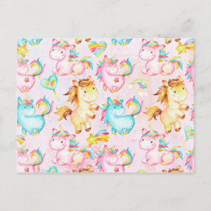 Happy Unicorns Pattern-Unicorn Love in Pink Postcard