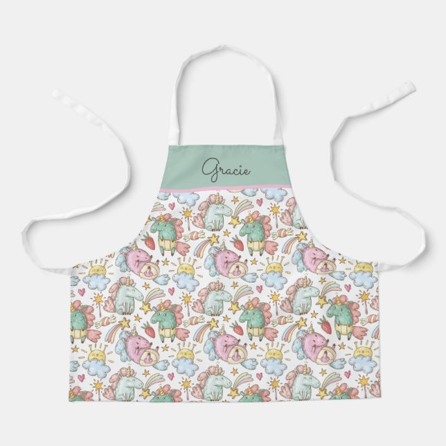 Happy Unicorns Pattern with Name Apron (Front)