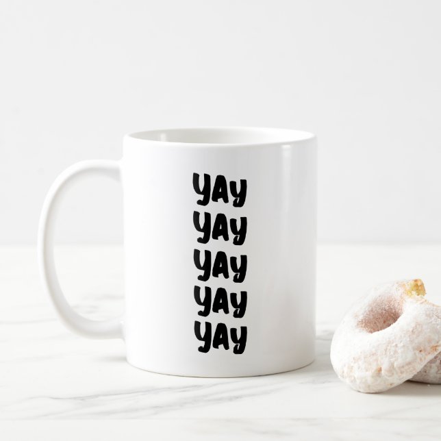 Happy Uplifting Modern Wedding Day Yay Coffee Mug (With Donut)