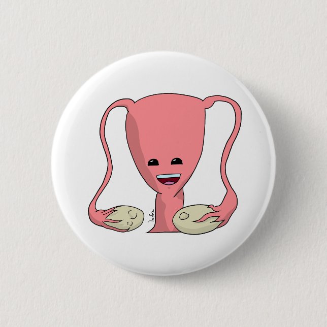 Happy uterus 6 cm round badge (Front)