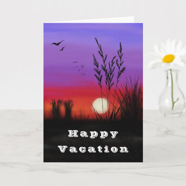 Happy Vacation Card Lake Sunset Relax (Small Plant)