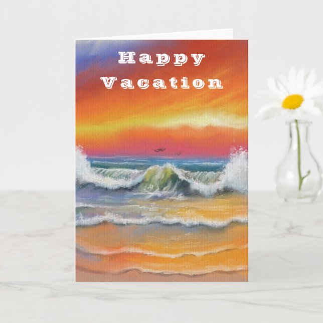 Happy Vacation Card Sea Sunset Painting (Small Plant)