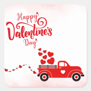Happy Valenines Day Truck full of Hearts Square Sticker