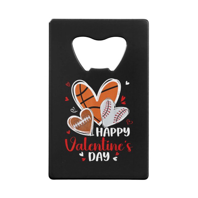 Happy Valentine Baseball Football Basketball Heart (Front)