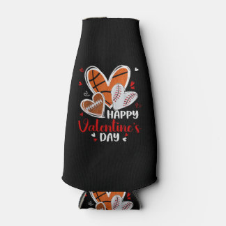 Happy Valentine Baseball Football Basketball Heart Bottle Cooler