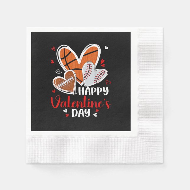Happy Valentine Baseball Football Basketball Heart Napkin (Front)
