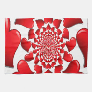Happy Valentine Big Red Hearts Tea Towel