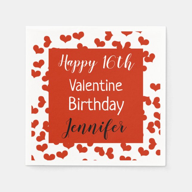 Happy Valentine Birthday Party Napkin (Front)