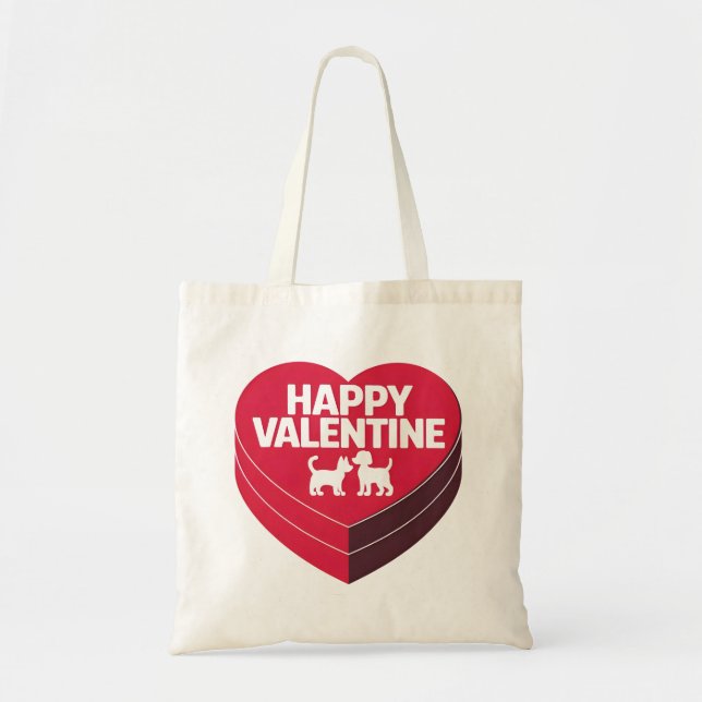 Happy Valentine, Box of Chocs & Furry Silhouette Tote Bag (Front)
