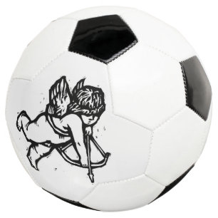 Happy Valentine Cupid Angel Soccer Black White Ball